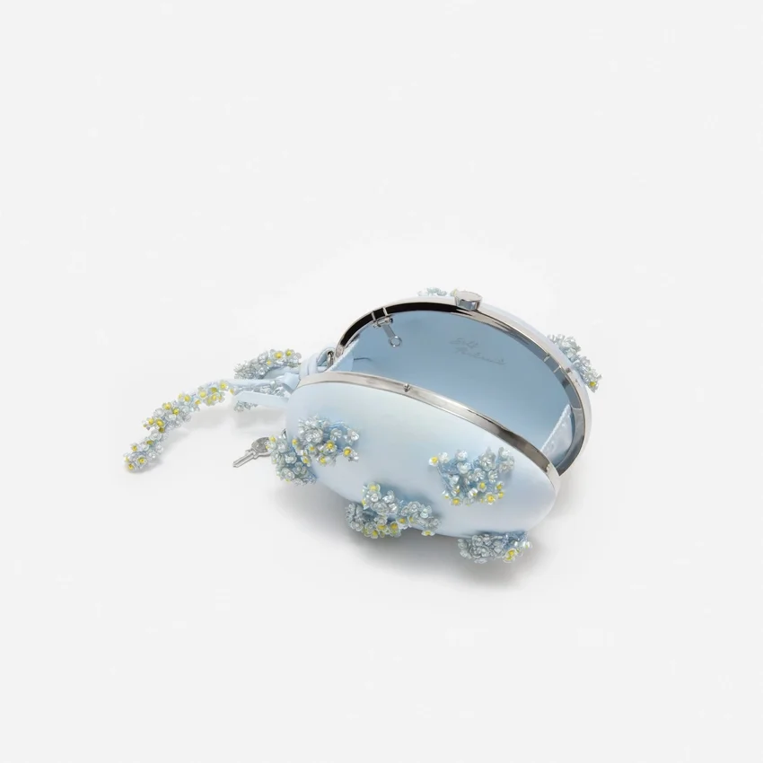 Blue Satin Floral Beaded Oval Clutch Blue Satin Floral Beaded Oval Clutch