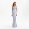 Blue Satin Flower Maxi Dress