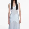 Blue Satin Jersey Maxi Dress