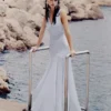 Blue Satin Jersey Maxi Dress