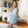 Blue Satin Sequin Flower Top