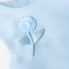 Blue Satin Sequin Flower Top