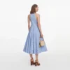 Blue Striped Cotton Midi Dress Blue Striped Cotton Midi Dress