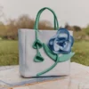 Blue Taffeta 3D Flower Bag