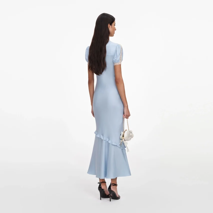 Blue Viscose Lace Midi Dress Blue Viscose Lace Midi Dress