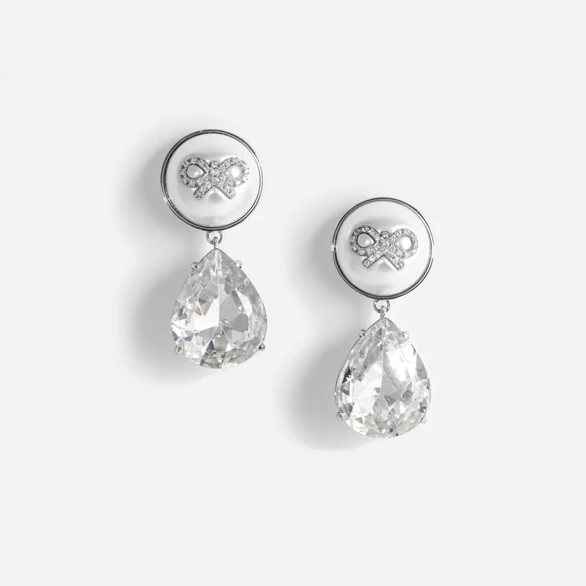 Bow Pearl Crystal Droplet Earrings Bow Pearl Crystal Droplet Earrings