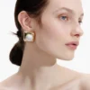 Bow Pearl Gold Square Earrings