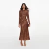 Bronze Rhinestone Midi Dress
