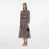 Brown Check Chiffon Midi Dress