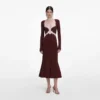 Brown Contrast Lace Knit Midi Dress