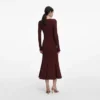 Brown Contrast Lace Knit Midi Dress
