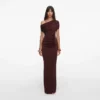 Brown Draped Knit Midi Dress Brown Draped Knit Midi Dress