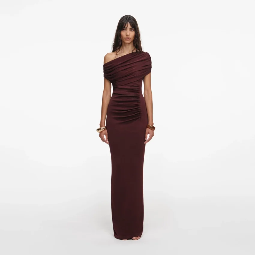 Brown Draped Knit Midi Dress Brown Draped Knit Midi Dress