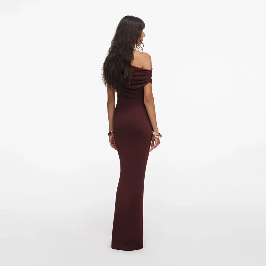 Brown Draped Knit Midi Dress Brown Draped Knit Midi Dress