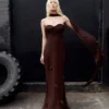 Brown Georgette Flower Maxi Dress Brown Georgette Flower Maxi Dress