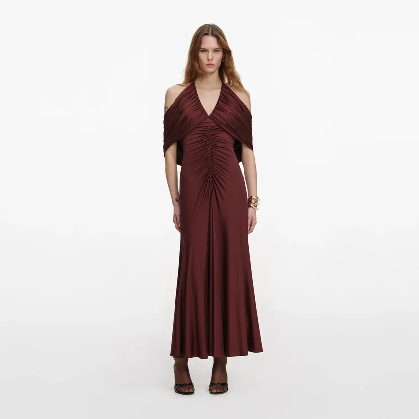 Brown Jersey Drape Midi Dress Brown Jersey Drape Midi Dress
