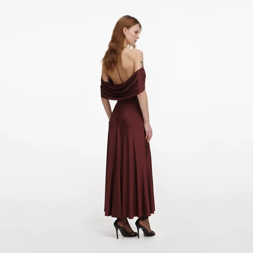 Brown Jersey Drape Midi Dress Brown Jersey Drape Midi Dress