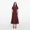 Brown Peplum Linen Blend Midi Dress Brown Peplum Linen Blend Midi Dress