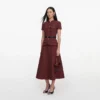 Brown Peplum Linen Blend Midi Dress Brown Peplum Linen Blend Midi Dress