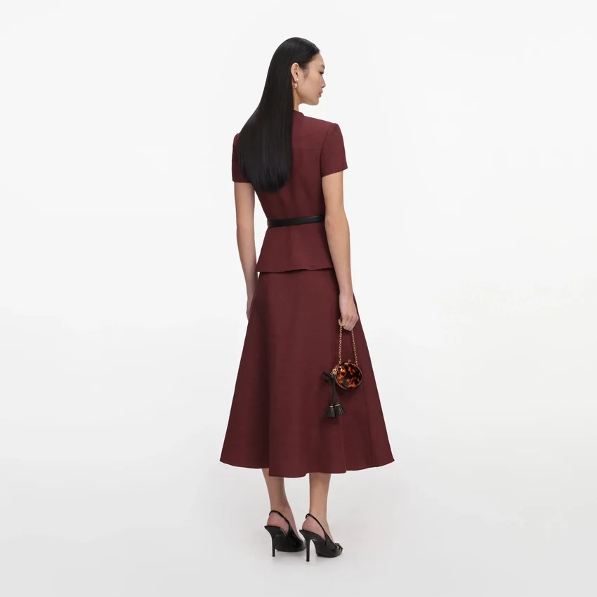 Brown Peplum Linen Blend Midi Dress Brown Peplum Linen Blend Midi Dress