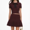 Brown Pointelle Knit Mini Skirt