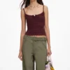 Brown Pointelle Knit Vest