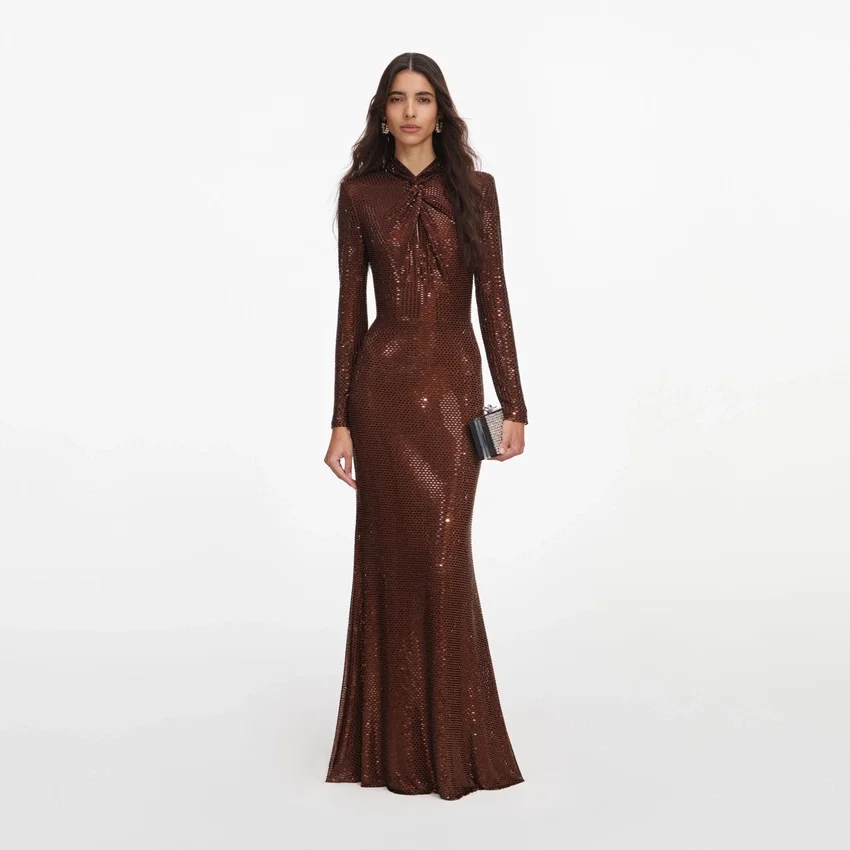 Brown Rhinestone Maxi Dress Brown Rhinestone Maxi Dress