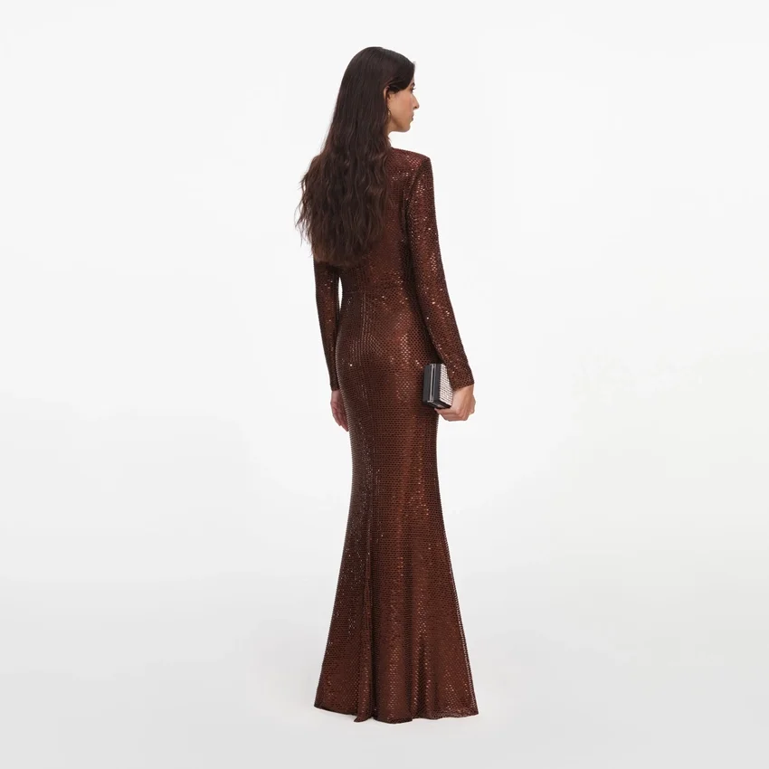 Brown Rhinestone Maxi Dress Brown Rhinestone Maxi Dress