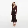 Brown Ribbed Knit Midi Skirt