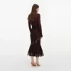 Brown Ribbed Knit Midi Skirt