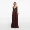 Brown Satin Lace Insert Maxi Dress