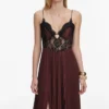 Brown Satin Lace Insert Maxi Dress