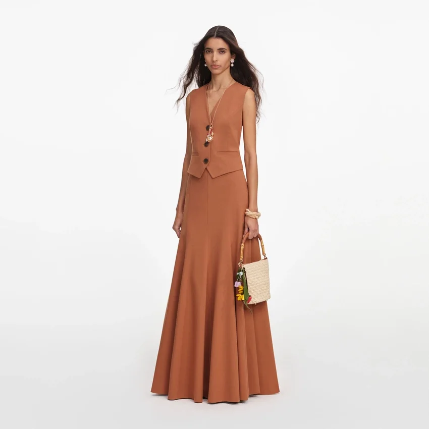 Brown Twill Sleeveless Maxi Dress Brown Twill Sleeveless Maxi Dress