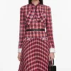 Burgundy Check Chiffon Midi Dress Burgundy Check Chiffon Midi Dress