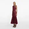 Burgundy Guipure Lace Midi Dress