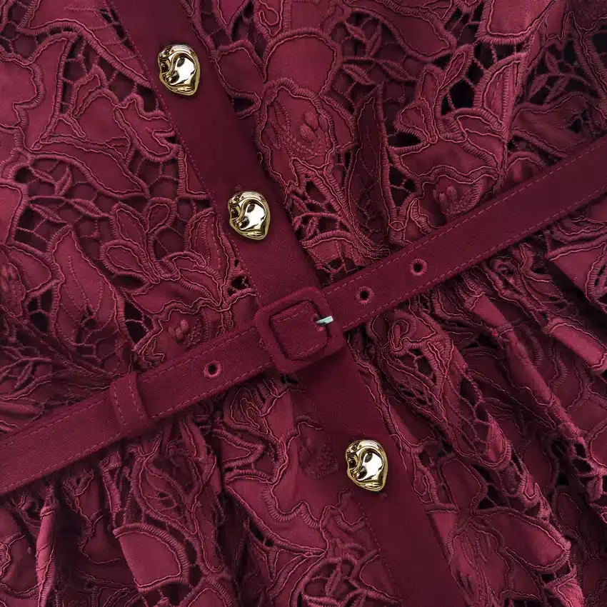 Burgundy Lace Collared Midi Dress Burgundy Lace Collared Midi Dress