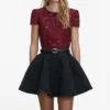 Burgundy Lace Crystal Trim Top