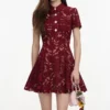 Burgundy Lace Mini Dress