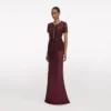 Burgundy Lace Satin Maxi Dress