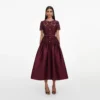 Burgundy Lace Taffeta Midi Dress