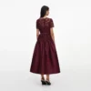 Burgundy Lace Taffeta Midi Dress