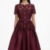 Burgundy Lace Taffeta Midi Dress