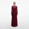 Burgundy Organza Lace Maxi Dress