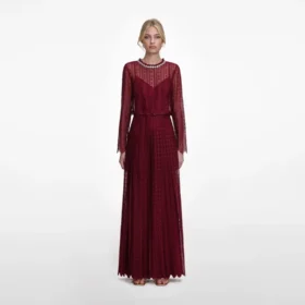 Burgundy Organza Lace Maxi Dress