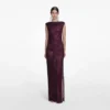 Burgundy Rhinestone Drape Maxi Dress