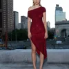 Burgundy Rhinestone Drape Midi Dress Burgundy Rhinestone Drape Midi Dress