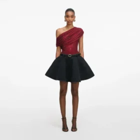 Black Flared Denim Mini Skirt
