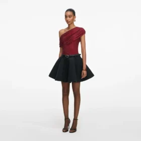 Black Flared Denim Mini Skirt