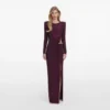 Burgundy Rhinestone Embellished Maxi Dress