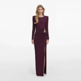 Burgundy Rhinestone Embellished Maxi Dress